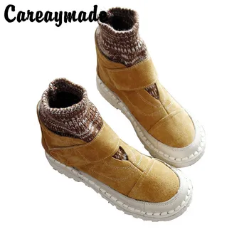 Careaymade-Оригинален дамски ръчно изработени обувки, обувки в стил ретро, къси ботуши от естествена кожа с мека подметка, зимните обувки със свитером