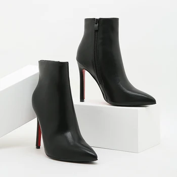 Черни Дамски Обувки На Висок Ток с остър пръсти, Есенни Класически Дамски Офис на Модела 12 см обувки, Дизайнерски Ботильоны Laarzen Dames