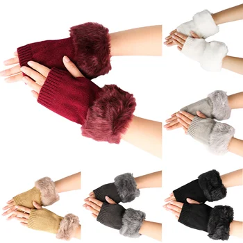 Пухкави Ръкавици Нови Възли Вълнени Ръкавици С Отворени Пръсти Къса Коса, Подобни На Топло Калъф За Китката
