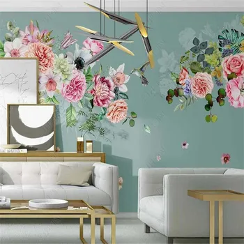 Поръчка На Всякакви размери Американските Пасторални Цветя и Птици Романтични Флорални Тапети 3D Хол, Спалня Декор на Стената Тапет 3D